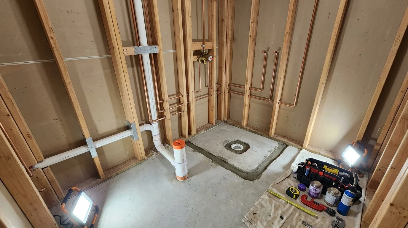 Bathroom rough-in plumbing during remodel by Johns Plumbing LLC in Rodeo