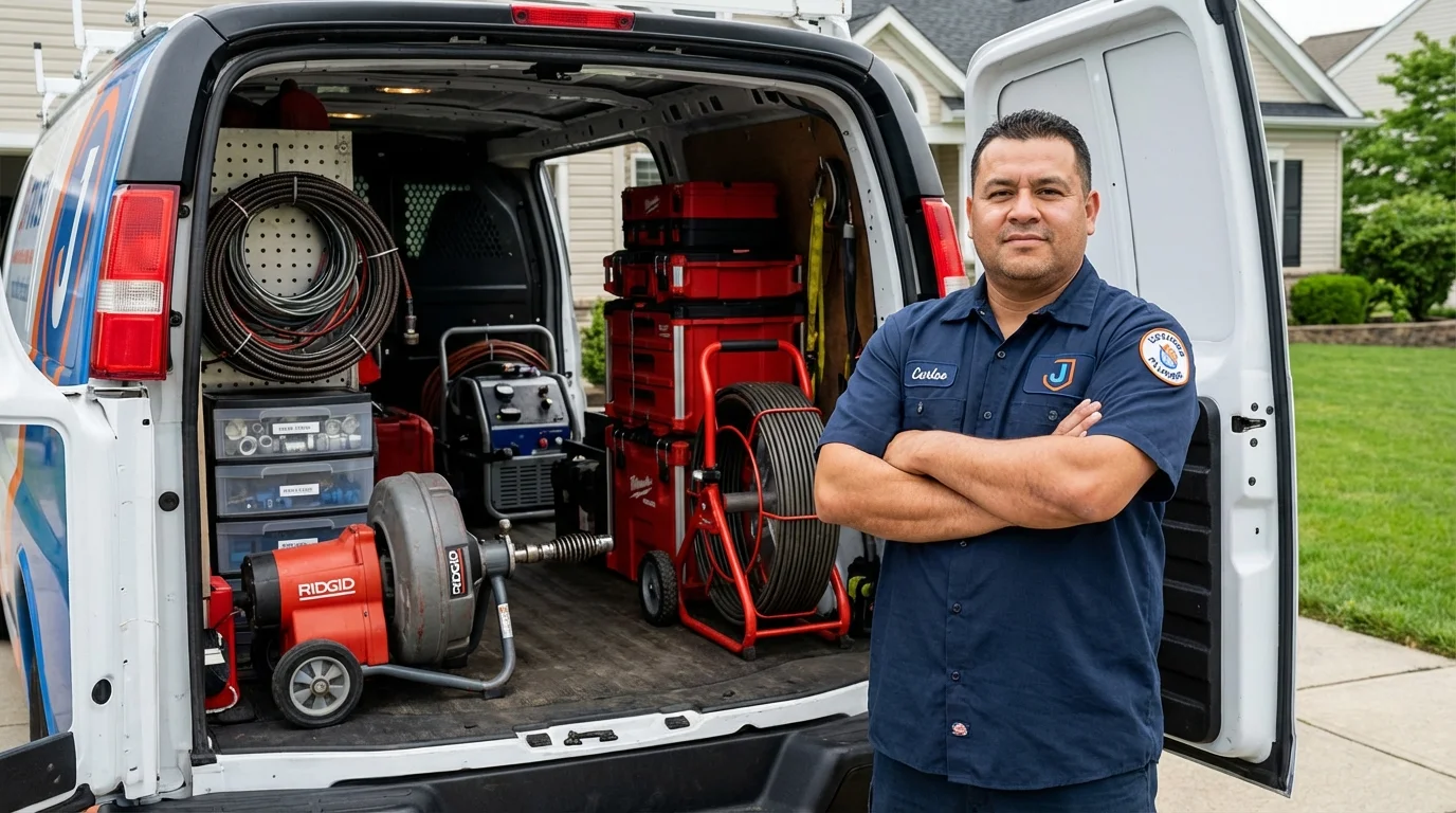 Professional drain cleaning equipment and Johns Plumbing LLC plumber in Rodeo