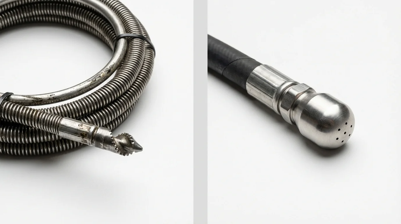 Drain snake cable and hydro jetting nozzle used for drain cleaning in Rodeo, CA