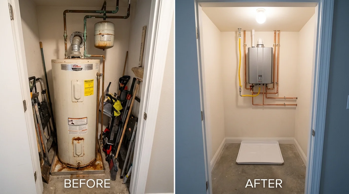 Tank water heater versus wall-mounted tankless unit comparison for Rodeo, CA homeowners