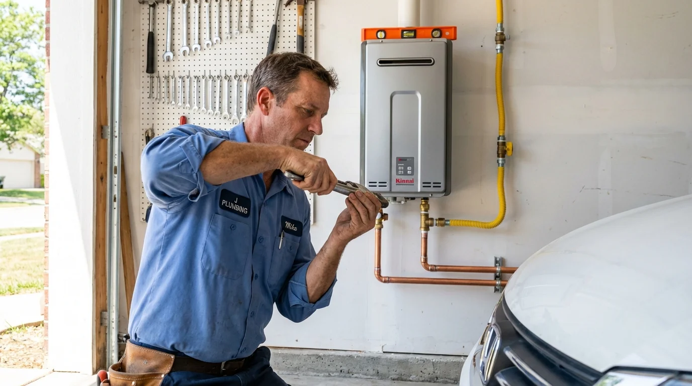 Tankless water heater installation by a Johns Plumbing LLC plumber in Rodeo