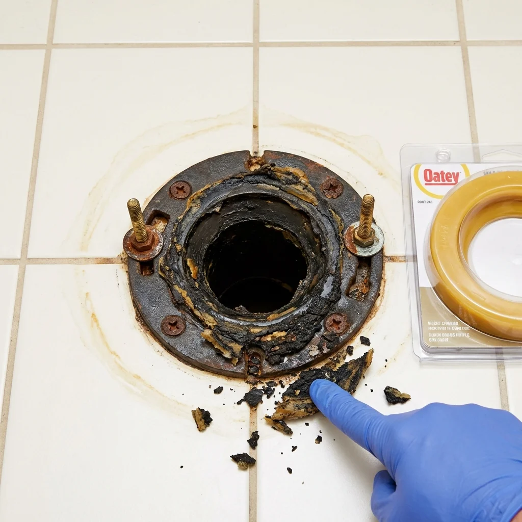Failed wax ring showing water seepage at the base of a toilet in a Rodeo, CA home
